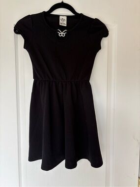 Lily Bleu Black Short Sleeve Dress with Pearl Bow Accent